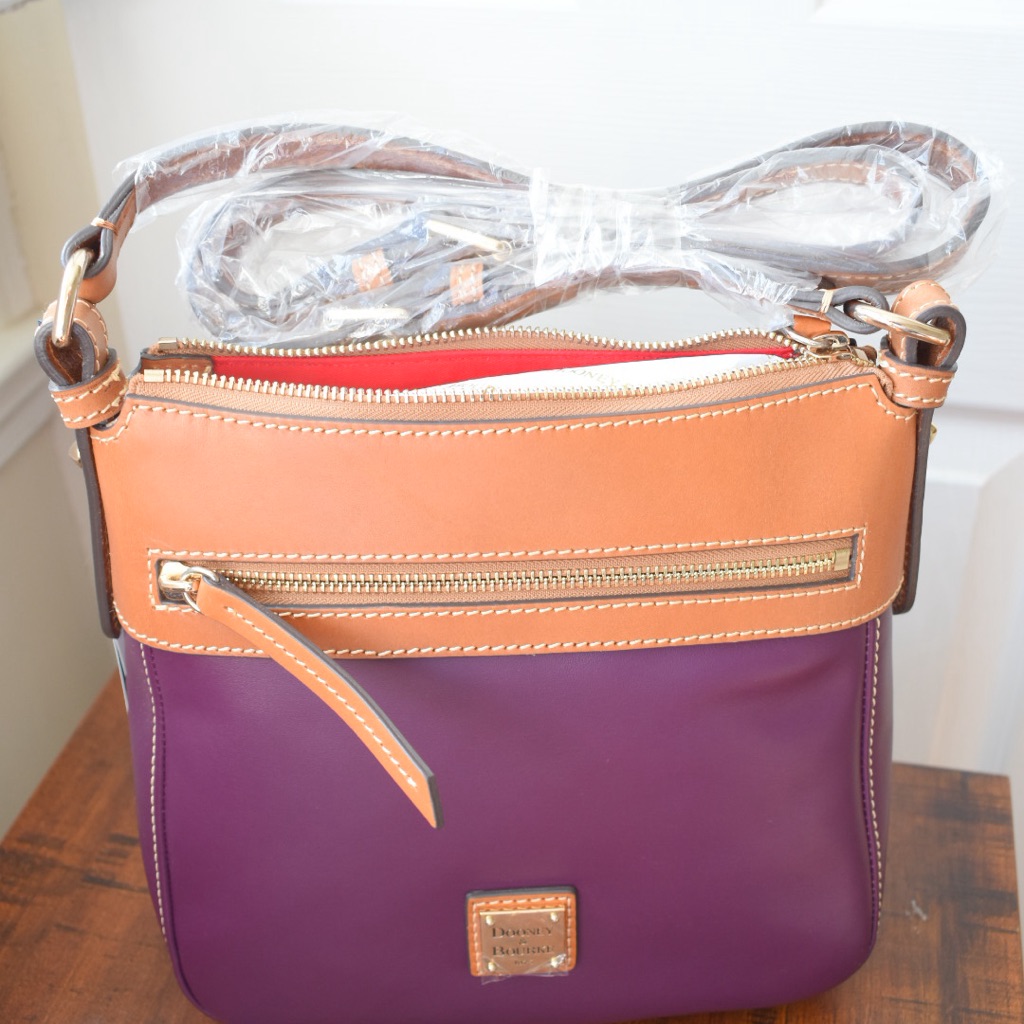 Nwt Dooney & Bourke Purple And Tan Wexford Leather Crossbody Bag And Dust Pouch